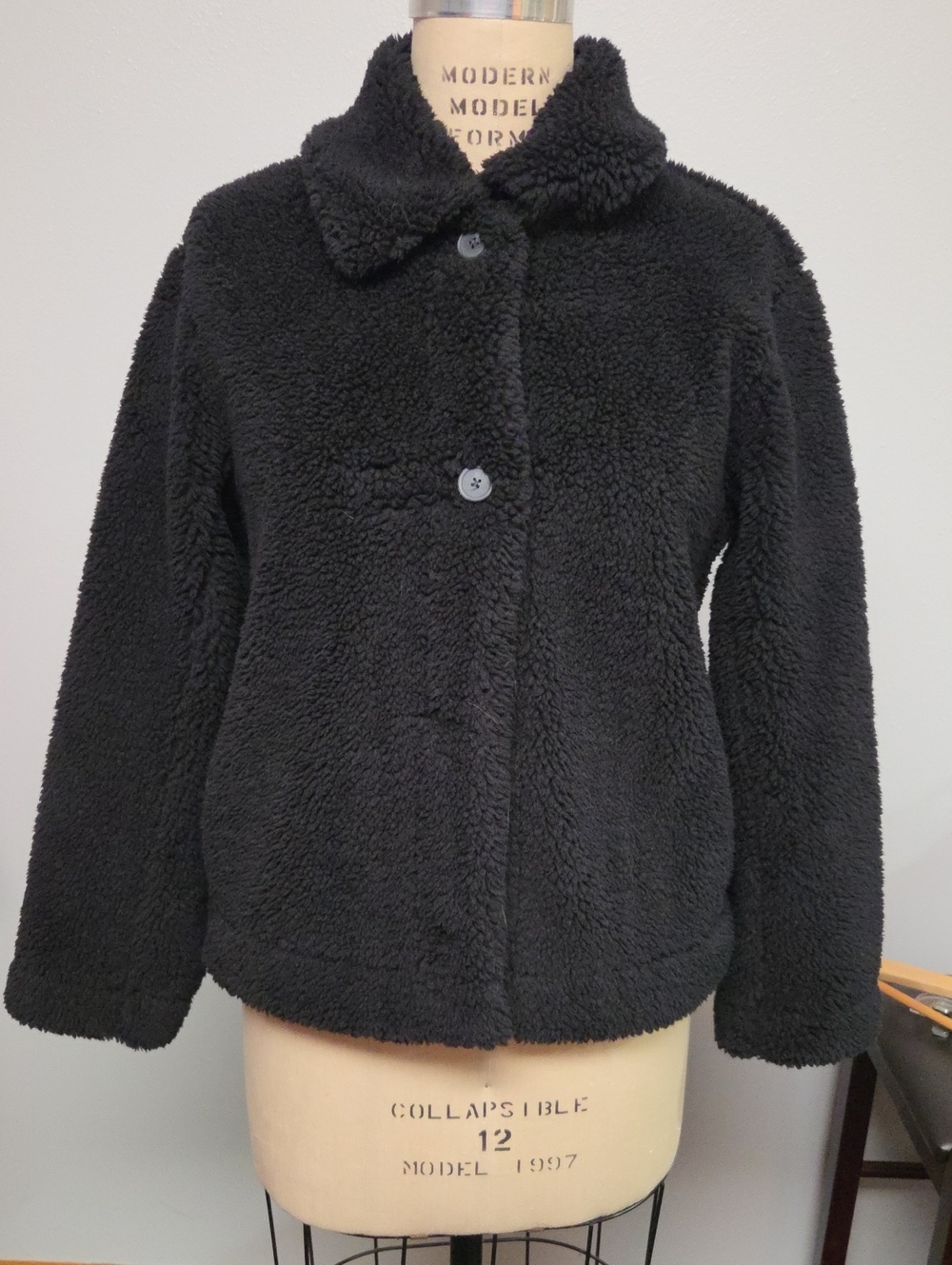 Uniqlo Black Plush Teddy Jacket with Button Front